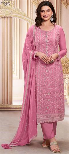 Bollywood Pink and Majenta color Salwar Kameez in Art Silk fabric with Straight Embroidered, Resham, Thread work : 1951292