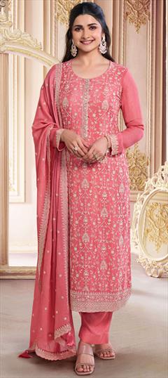 Bollywood Pink and Majenta color Salwar Kameez in Art Silk fabric with Straight Embroidered, Resham, Thread work : 1951294