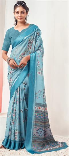 Festive, Party Wear Blue color Saree in Georgette fabric with Classic Floral, Printed work : 1951307
