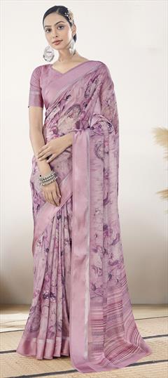 Festive, Party Wear Purple and Violet color Saree in Georgette fabric with Classic Floral, Printed work : 1951308