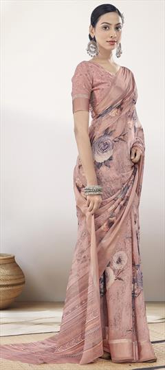 Festive, Party Wear Beige and Brown color Saree in Georgette fabric with Classic Floral, Printed work : 1951309