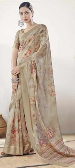 Festive, Party Wear Green color Saree in Georgette fabric with Classic Floral, Printed work : 1951310