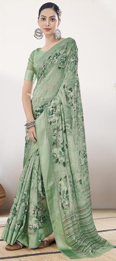 Festive, Party Wear Green color Saree in Georgette fabric with Classic Floral, Printed work : 1951311