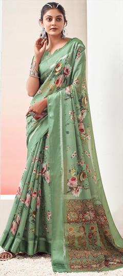 Festive, Party Wear Green color Saree in Georgette fabric with Classic Floral, Printed work : 1951313