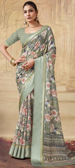 Festive, Party Wear Green color Saree in Georgette fabric with Classic Floral, Printed work : 1951327