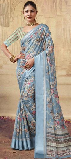 Festive, Party Wear Blue color Saree in Georgette fabric with Classic Floral, Printed work : 1951328