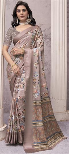 Festive, Party Wear Beige and Brown color Saree in Georgette fabric with Classic Floral, Printed work : 1951330