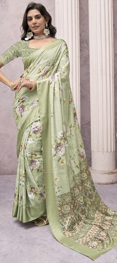 Festive, Party Wear Green color Saree in Georgette fabric with Classic Floral, Printed work : 1951331
