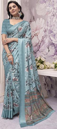 Festive, Party Wear Blue color Saree in Georgette fabric with Classic Floral, Printed work : 1951333