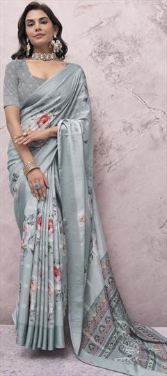 Festive, Party Wear Black and Grey color Saree in Georgette fabric with Classic Floral, Printed work : 1951334