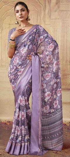 Festive, Party Wear Purple and Violet color Saree in Georgette fabric with Classic Floral, Printed work : 1951337