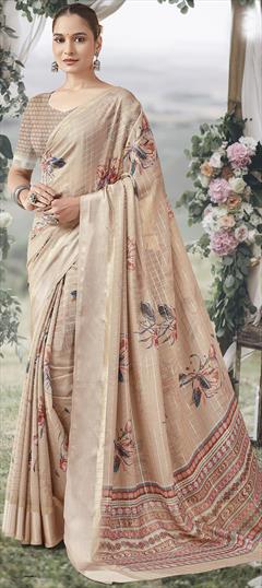 Festive, Party Wear White and Off White color Saree in Georgette fabric with Classic Floral, Printed work : 1951345