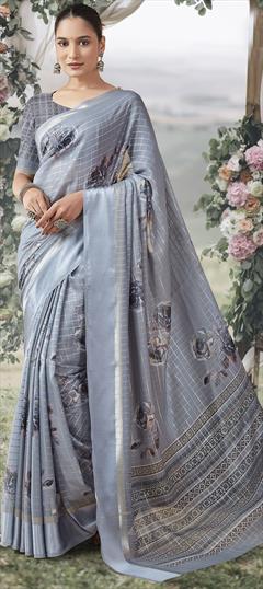 Festive, Party Wear Black and Grey color Saree in Georgette fabric with Classic Floral, Printed work : 1951346