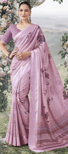 Festive, Party Wear Pink and Majenta color Saree in Georgette fabric with Classic Floral, Printed work : 1951347