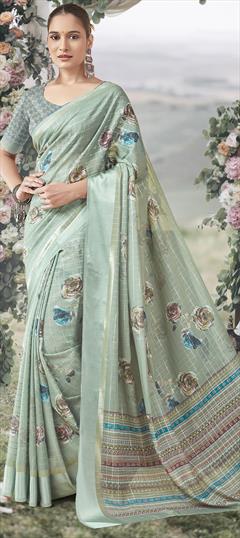 Festive, Party Wear Green color Saree in Georgette fabric with Classic Floral, Printed work : 1951349