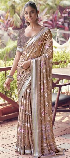 Festive, Party Wear Beige and Brown color Saree in Georgette fabric with Classic Floral, Printed work : 1951350