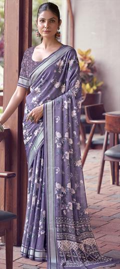 Festive, Party Wear Purple and Violet color Saree in Georgette fabric with Classic Floral, Printed work : 1951352