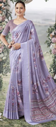 Festive, Party Wear Purple and Violet color Saree in Georgette fabric with Classic Floral, Printed work : 1951353