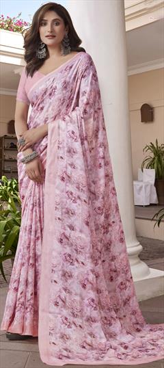 Festive, Party Wear Pink and Majenta color Saree in Georgette fabric with Classic Floral, Printed work : 1951357
