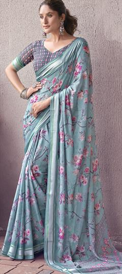 Festive, Party Wear Blue color Saree in Georgette fabric with Classic Floral, Printed work : 1951360