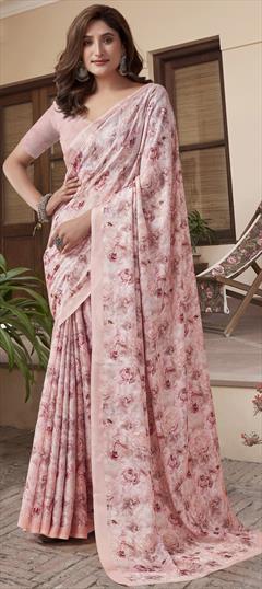 Festive, Party Wear Pink and Majenta color Saree in Georgette fabric with Classic Floral, Printed work : 1951362