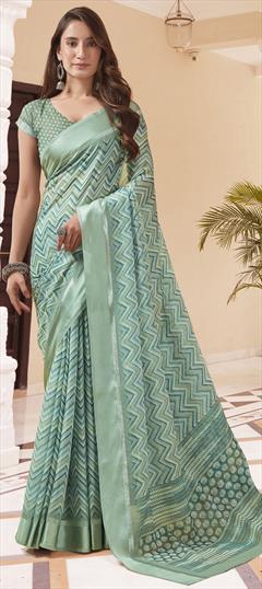 Festive, Party Wear Green color Saree in Georgette fabric with Classic Printed work : 1951374