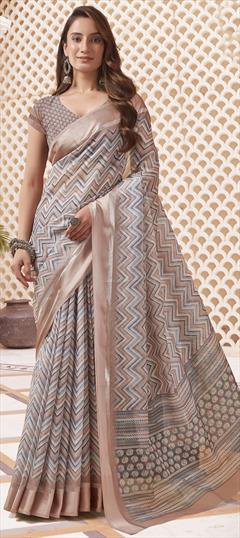 Festive, Party Wear White and Off White color Saree in Georgette fabric with Classic Printed work : 1951375