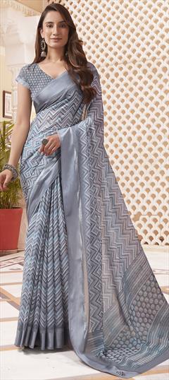 Festive, Party Wear Black and Grey color Saree in Georgette fabric with Classic Printed work : 1951377
