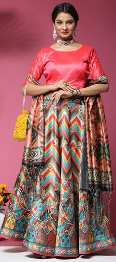 Festive, Reception Multicolor color Lehenga in Satin Silk fabric with Flared Printed work : 1951385