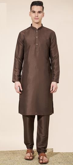 Party Wear Beige and Brown color Kurta Pyjamas in Art Silk fabric with Thread work : 1951418