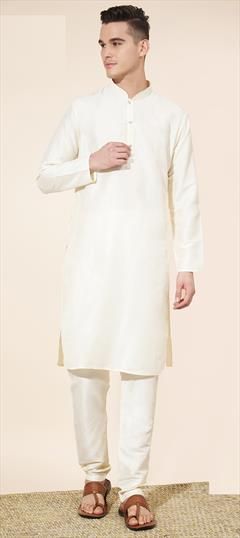 Party Wear White and Off White color Kurta Pyjamas in Art Silk fabric with Thread work : 1951425