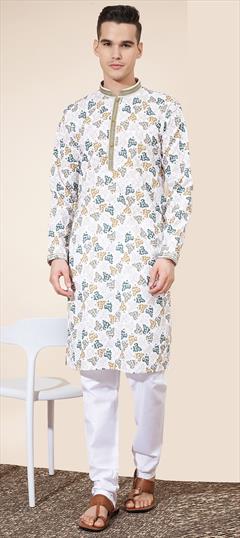 Party Wear Multicolor color Kurta Pyjamas in Cotton fabric with Digital Print, Embroidered, Sequence, Thread work : 1951448