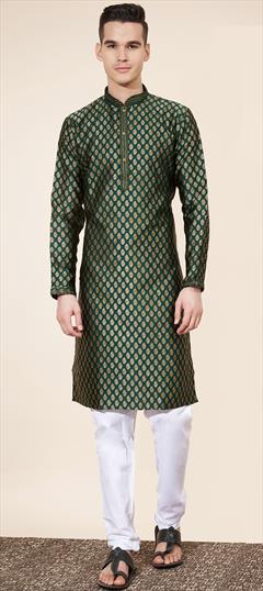 Party Wear Green color Kurta Pyjamas in Jacquard fabric with Resham, Thread, Weaving work : 1951474