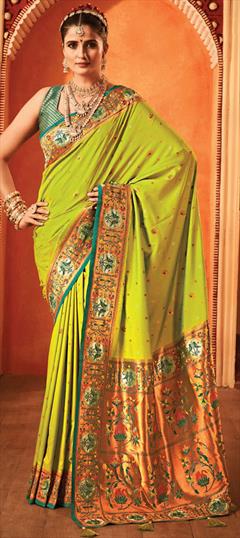 Traditional, Wedding Yellow color Saree in Silk fabric with South Swarovski, Weaving work : 1952772