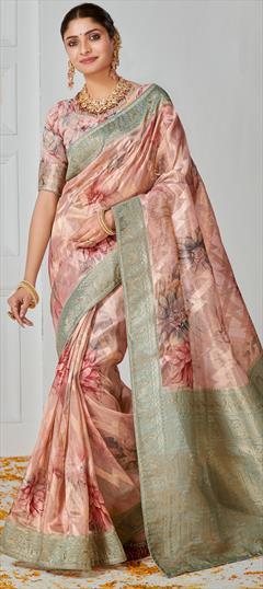 Festive, Reception, Traditional Multicolor color Saree in Organza Silk fabric with Classic Digital Print, Floral, Weaving, Zari work : 1953497