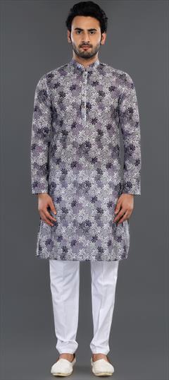 Party Wear Purple and Violet color Kurta Pyjamas in Cotton fabric with Embroidered, Thread work : 1956054