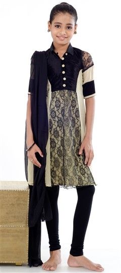 Beige and Brown, Black and Grey color Kids Salwar in Georgette, Net, Velvet fabric with Lace, Patch, Valvet work : 200612