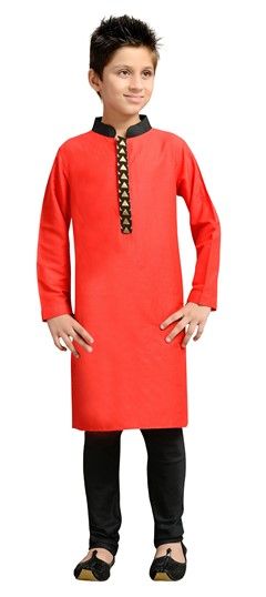 Red and Maroon color Boys Kurta Pyjama in Silk cotton fabric with Thread work : 201127