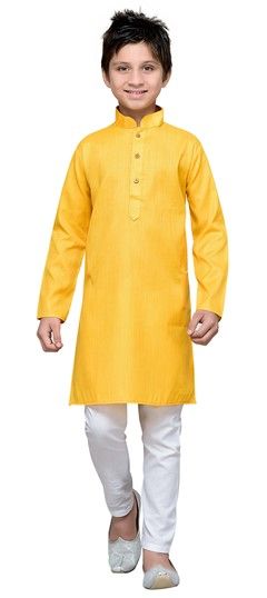 Yellow color Boys Kurta Pyjama in Cotton fabric with Thread work : 201534