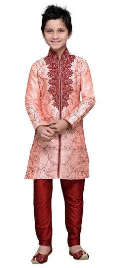 Pink and Majenta color Boys Sherwani in Art Silk fabric with Embroidered, Patch, Stone work : 201540