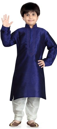 Blue color Boys Kurta Pyjama in Art Dupion Silk fabric with Thread work : 201635