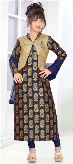 Blue color Kids Salwar in Jacquard fabric with Patch work : 202197