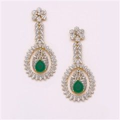 Green, White and Off White color Earrings in Metal Alloy studded with CZ Diamond & Gold Rodium Polish : 300860