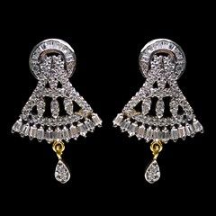 301055: Gold-Silver Rodium Polish Earrings in Metal Alloy studded with CZ Diamond.