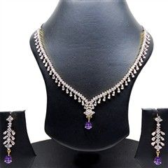 301152: Gold-Silver Rodium Polish Necklace set with  Earring in Metal Alloy studded with CZ Diamond.