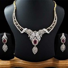 301236: Gold-Silver Rodium Polish Necklace set with  Earring in Metal Alloy studded with CZ Diamond.
