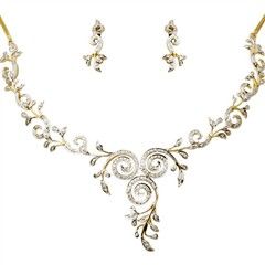 301274: Gold-Silver Rodium Polish Necklace set with  Earring in Metal Alloy studded with CZ Diamond.