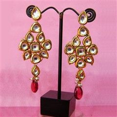 301795: Gold Rodium Polish Earrings in Metal Alloy studded with Kundan, Beads.