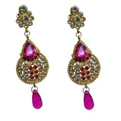 Pink and Majenta color Earrings in Metal Alloy studded with Beads, CZ Diamond & Gold Rodium Polish : 302078