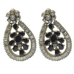 Black and Grey color Earrings in Metal Alloy studded with CZ Diamond & Gold Rodium Polish : 302874